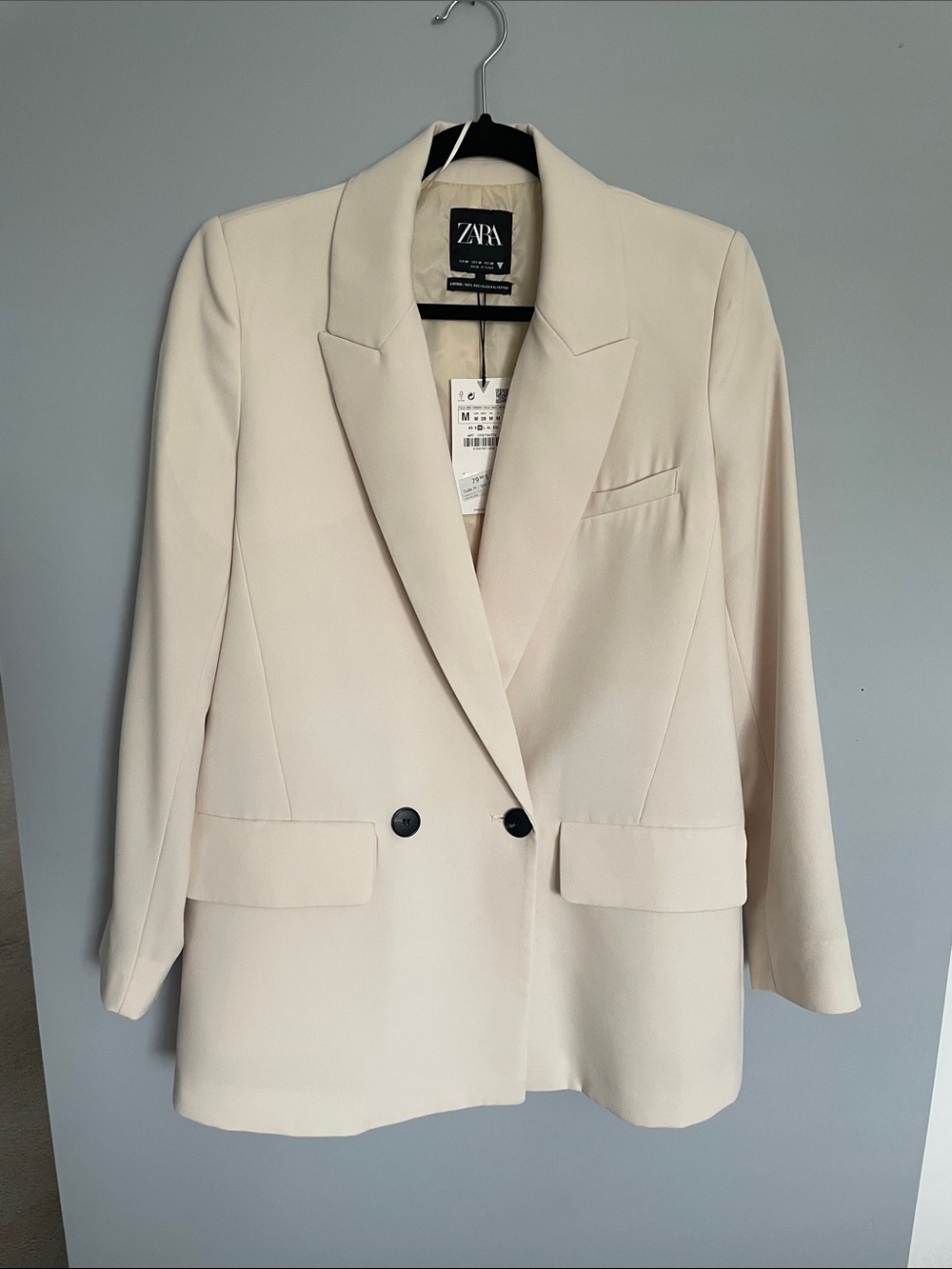 ZARA Light Cream Double-Breasted Blazer